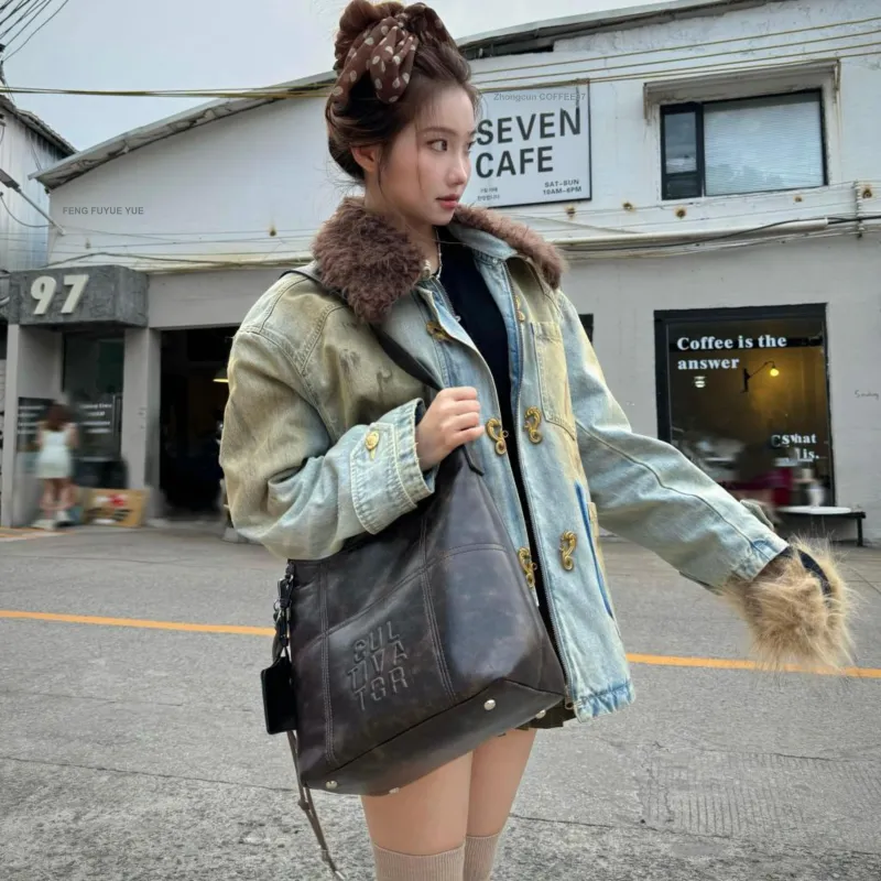 CULTIVATOR PU Shoulder Bag, Crossbody Bag Large Size Unisex Dark Brown-4