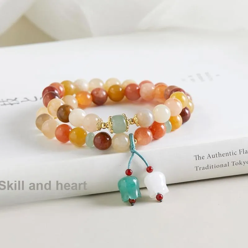 AGOVSKI Golden Silk Jade+Agate+Aventurine+Copper Alloy+Braided String Bracelets Women's-2