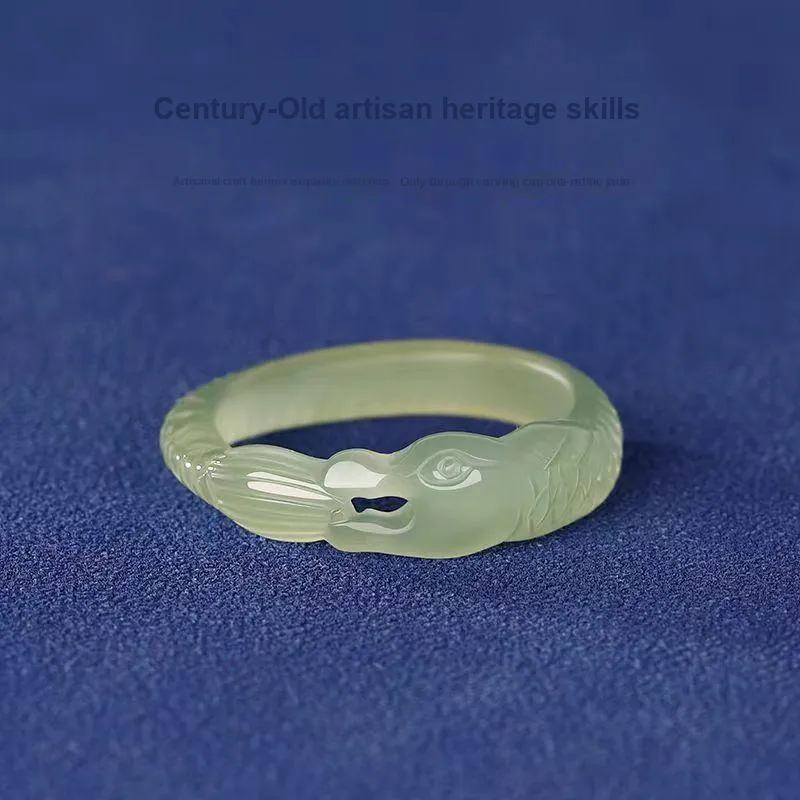 Lingxiang Yurun Hetian Jade Rings Pale Greenish White Jade Unisex-1