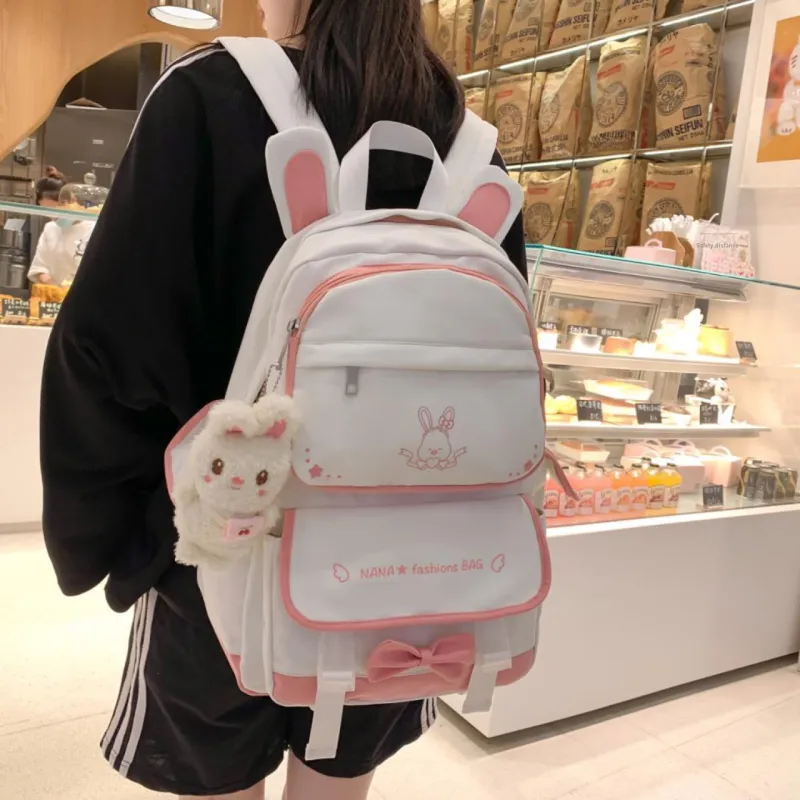 Cwatcun Nylon Backpack Unisex White & Black/White & Pink/White & Brown/White & Blue/Pink-5
