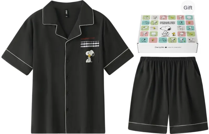 Gongdie x SNOOPY/, Pajama Set Men's Gift Box Set Black-0