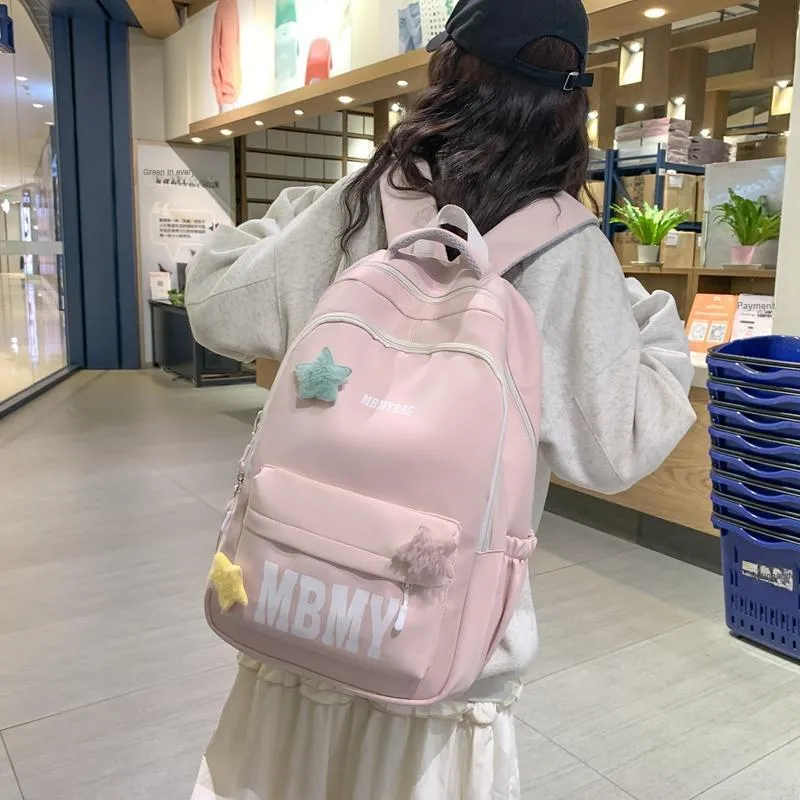 KAMLUI Nylon Backpack Backpack Student Backpack Regular Unisex White/Black/Yellow/Pink/Green-16