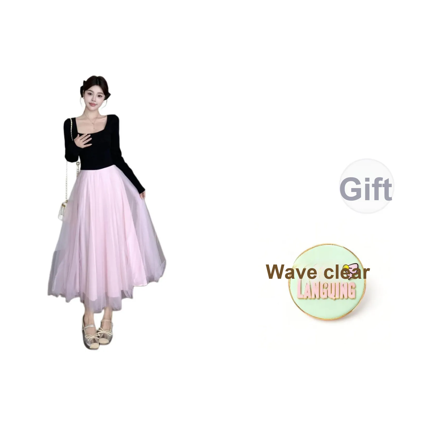 LANGQING Черный Розовый Розыгрыш Бренд Наклеенный Женские Длинные Рукава Платья