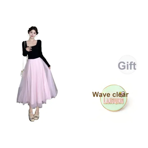 LANGQING Черный Розовый Розыгрыш Бренд Наклеенный Женские Длинные Рукава Платья