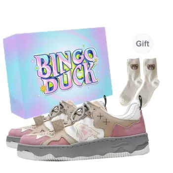 BINGO DUCK Low Top Skateboard Shoes Women's Gray Pink