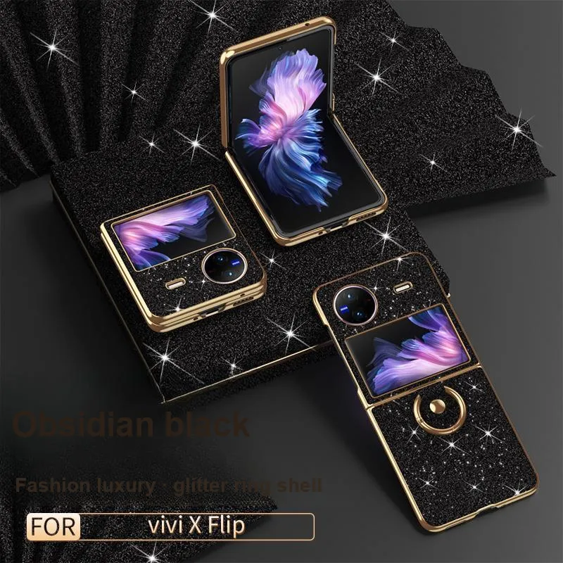 ZHUOJI PC Material Electroplated Star Diamond Ring Buckle Back Shell Compatible Vivo Xflip Phone Case   Fashion Glitter-3
