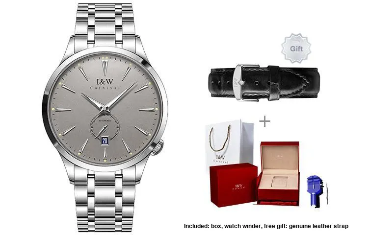 I&W CARNIVAL HWGUOJI Automatic Mechanical Movement Stainless Steel Watchband Watch Men's Watches White Dial