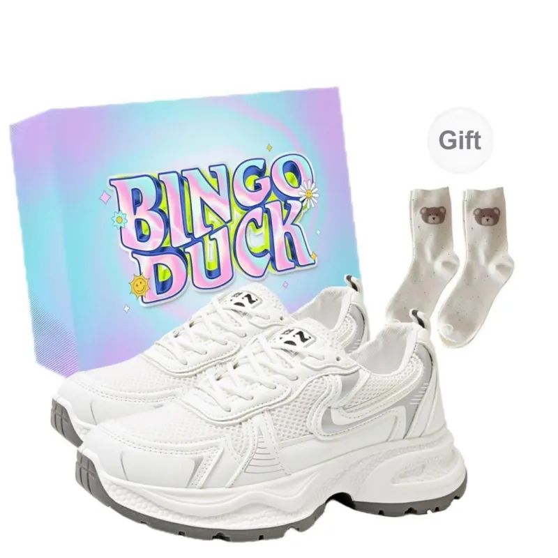 BINGO DUCK Cushioning, Slip Resistant, Breathable, Height Increasing Low Top Chunky Sneakers Women's-6