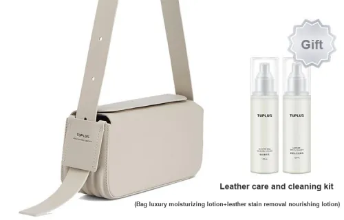 TUPLUS Cow Leather Lunch Box Bag Shoulder Bag Small Size Unisex Light Gray