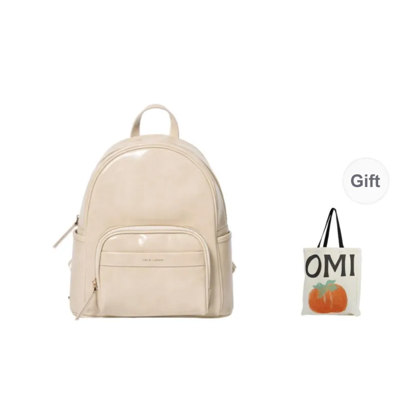 OMI Synthetic Leather Backpack Regular Women's Apricot White/Black/Dark Coffee-6