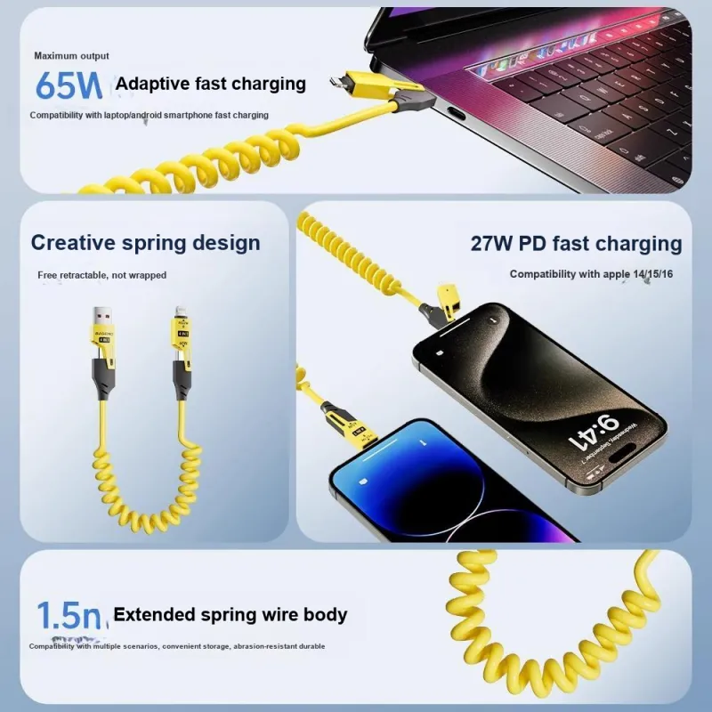 Otoshi Cables 1.5m All in one Spring Storage Compatibility Apple Android Huawei-1