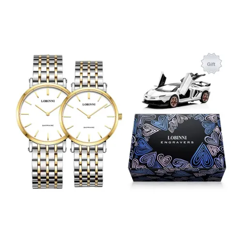 LOBINNI L Парные часы кварцевый механизм ремешок из нержавеющей стали унисекс белый циферблат