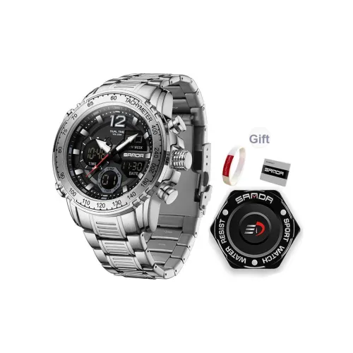 Sanda Электронные + кварцевые часы с механизмом стальной ремешок унисекс черный циферблат