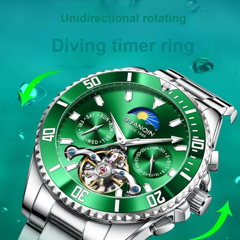 GUANQIN Submariner Collection Automatic Mechanical Movement Stainless Steel Watchband Watch Men's Watches Green Dial-6