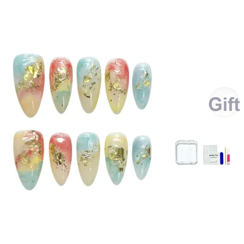 JINGCHANXUE Дуньхуан Flying Позолоченный 3D-эффект Handcrafted False Nail Миндаль Дофаминовая одежда Smudge Китайский стиль 16 мм