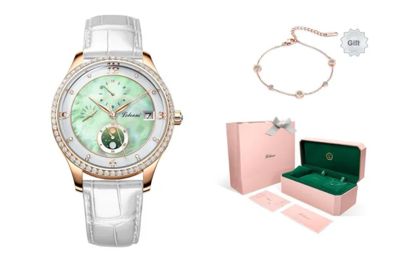 LOBINNI L Elegant Women's Watch Automatic Mechanical Movement Cowhide Strap Watch Women's Watch White Dial-13