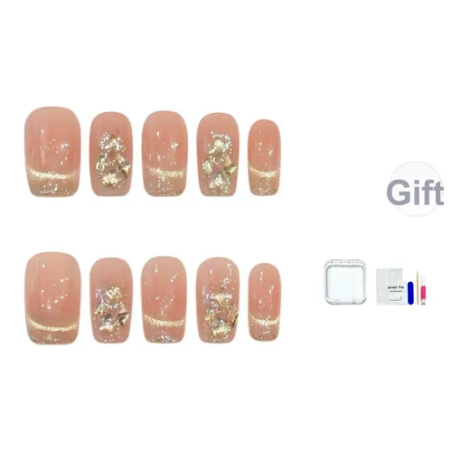 HUYONG Senna Nightfall Handcrafted False Nail Короткий Квадратный And Круглый Розовое золото Телесный Кошачий глаз 12 мм