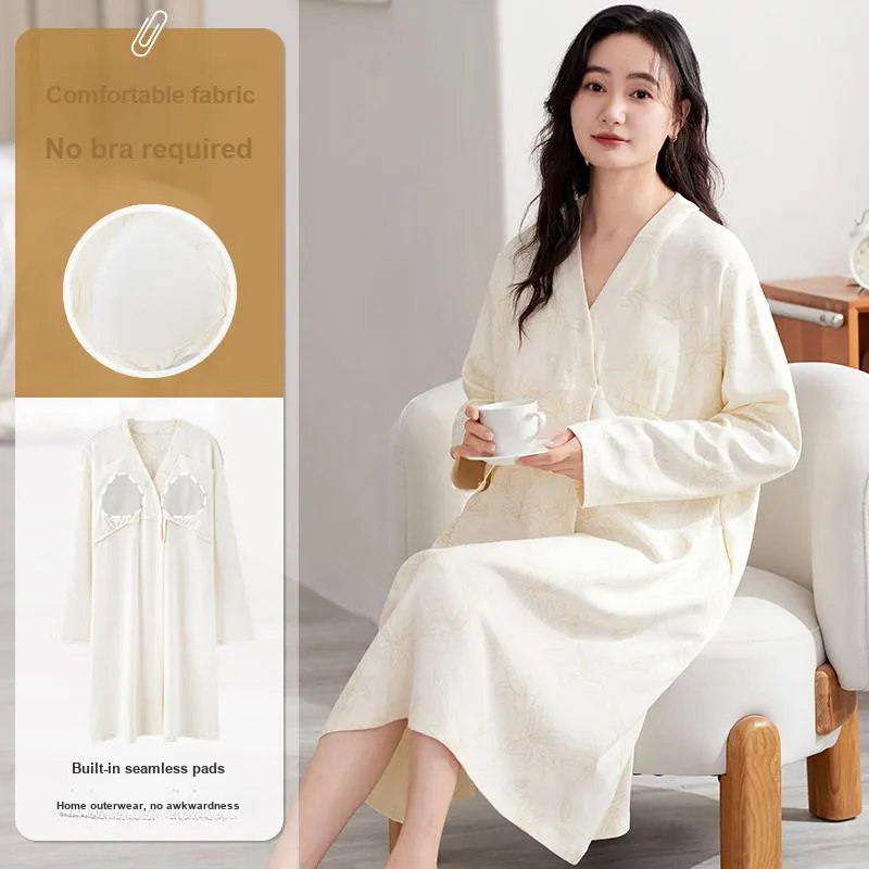 XIAFENYAN Nightgown Women's Beige-1