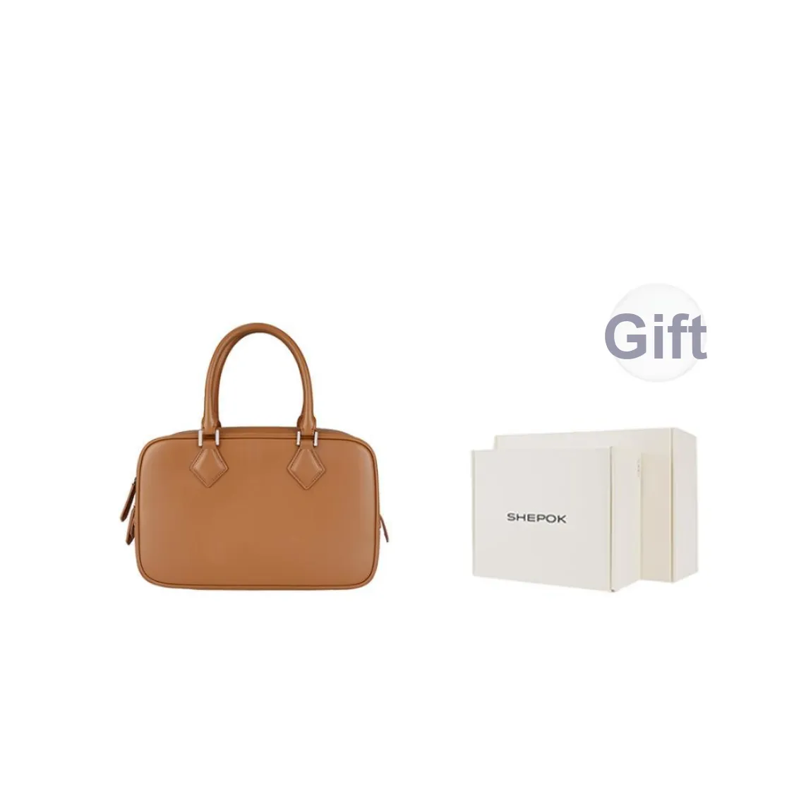 SHEPOK Cow Leather Boston Bag Crossbody Handbag Bowling Bag Briefcase Women's Brown/Black