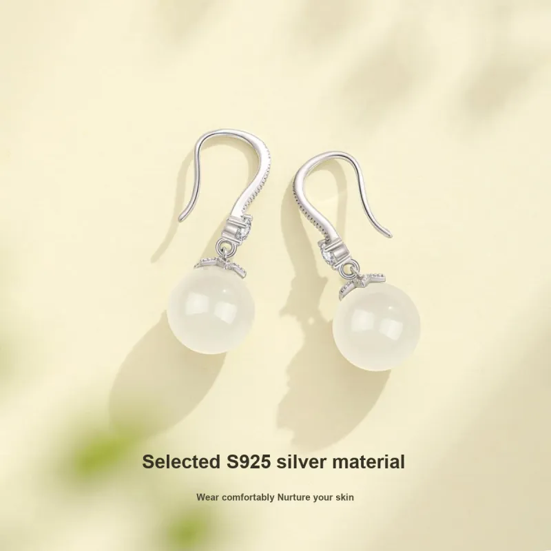 Olampe Hetian Jade Earrings White Jade/Pale Greenish White Jade Women's-3