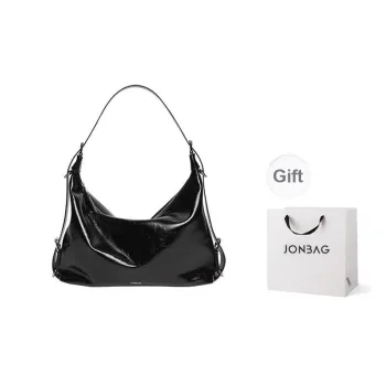 JONBAG Cow Leather Crescent Bag Shoulder Bag Crossbody Bag Women's Black Oil Wax \Brushed Brown\ Velour Cocoa Brown