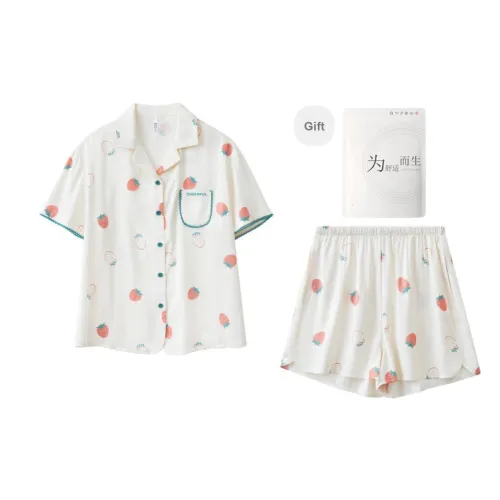 Red Beans At Home Pajama Set Women's Ecru
