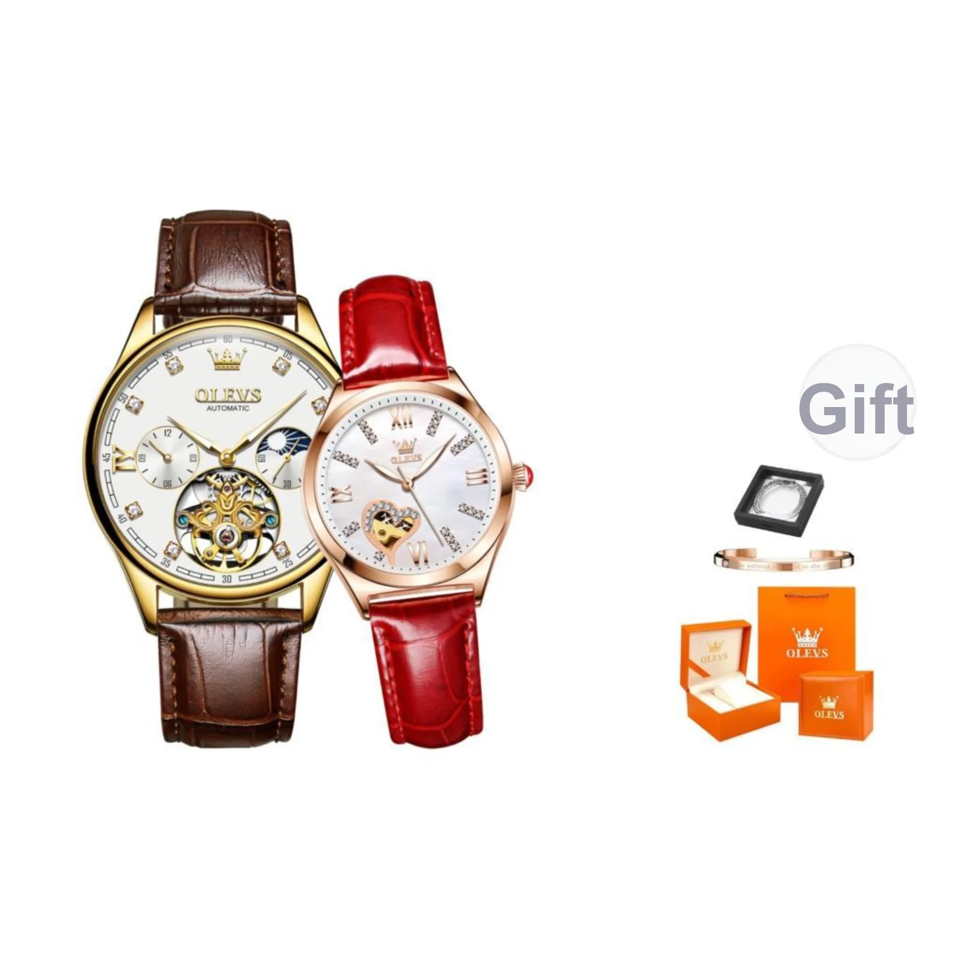 OLEVS Heart to Heart Knot Collection Mechanical Movement Watch Unisex White Dial