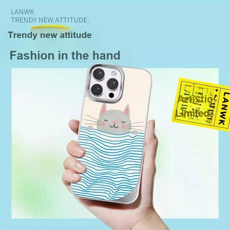 LANWK Glass Material Cat Sleep 2024 Phone Case Compatible With Apple IPhone 14/15/16/Pro/Pro Max Impact Resistant-4