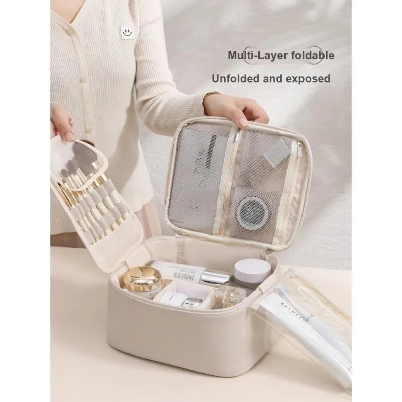 Gentle Welcome Skin Feel PU Leather Portable Storage Large Capacity Makeup Bags-6