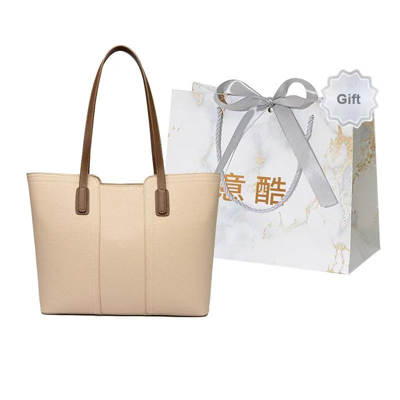 Cool Pu Tote Bag Shoulder Bag Regular Women's Black/Ecru/Khaki-5