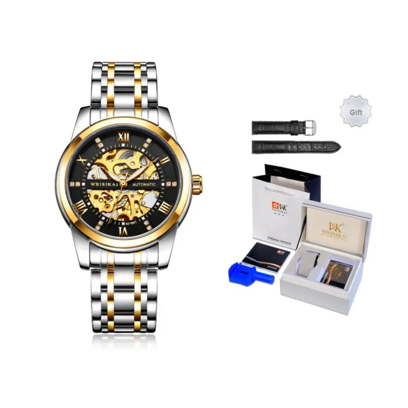 WSK Mechanical Movement Stainless Steel Watchband Men's Watches White Dial-15