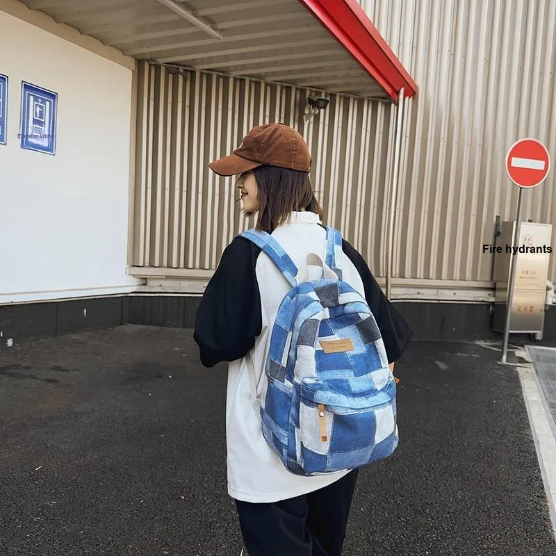 BUBM Denim Backpack Unisex Black/Blue/Brown-8