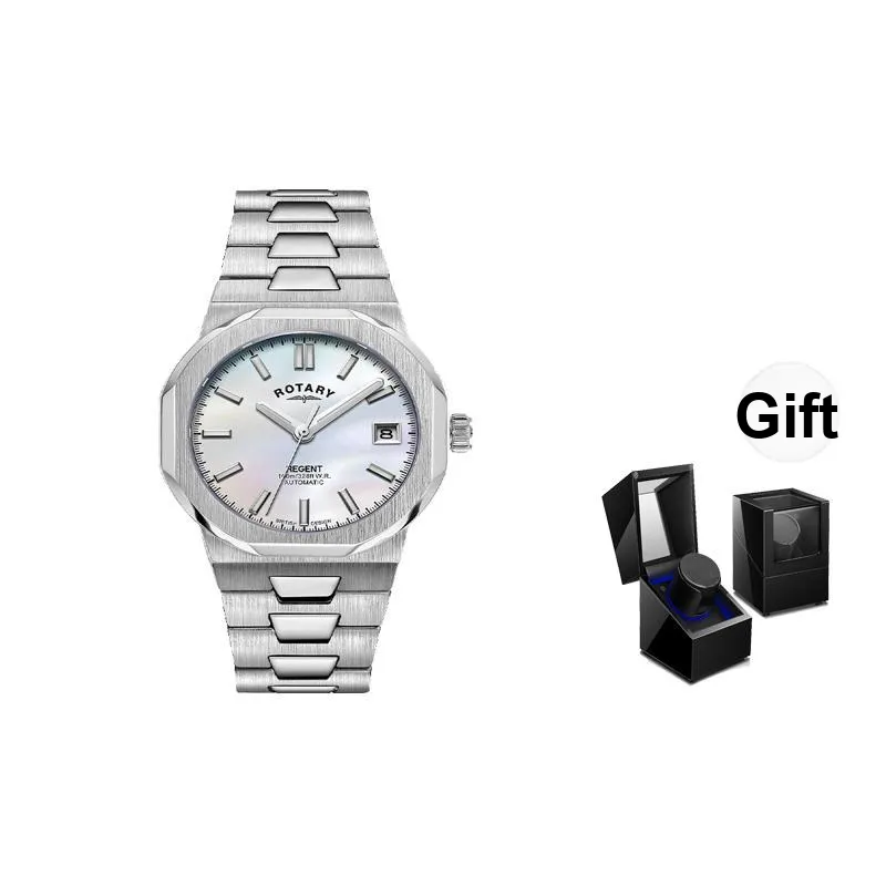 ROTARY Wrist Watch Automatic Mechanical Movement Stainless Steel Strap Mother of Pearl Color Watch Dial Women's Watch