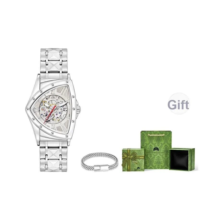 Corriberty Mechanical Movement Stainless Steel Strap Watch Men's Watches Cut Out Dial