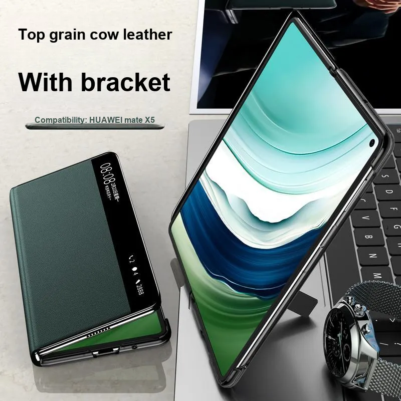KAREN BURTON Genuine Leather Material Fully Enclosed Flap Impact Resistant Protective Case Huawei Mate X5/X3-7