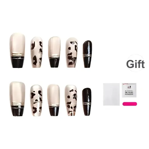 JIABITU Golden Нить Леопардовый принт False Nail Средний LADDER Однотонный Smudge Новый китайский стиль