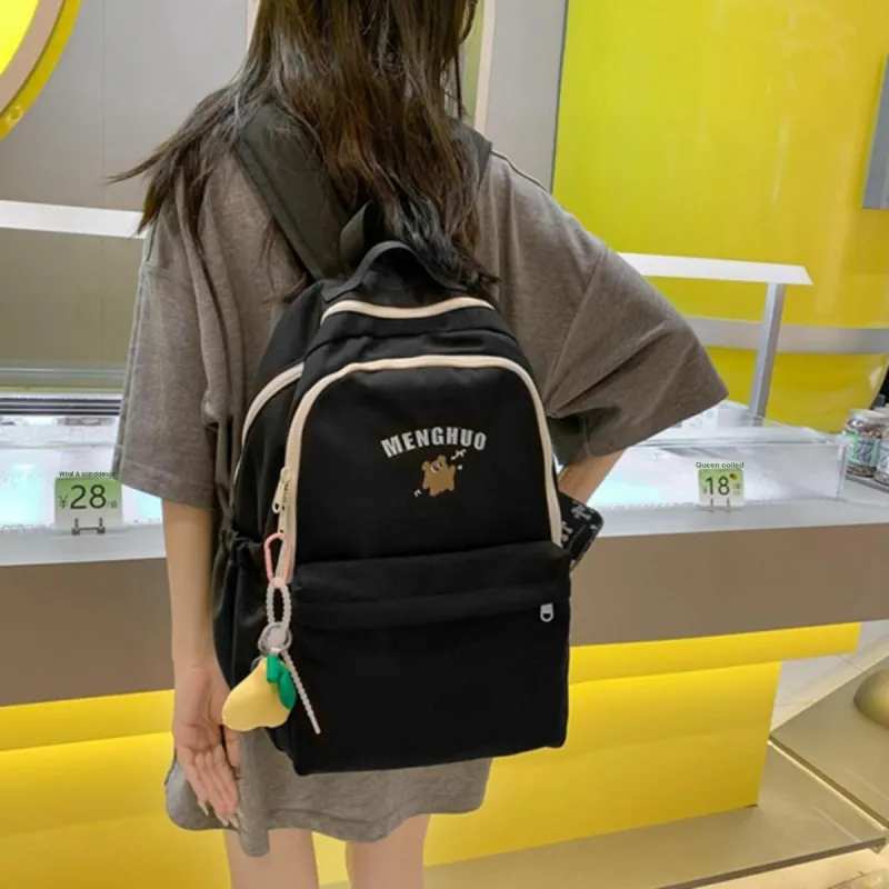 COMELY Nylon Backpack Student Backpack Laptop Bag Large Size Unisex Ecru/Black-1