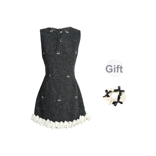 Черный + Бант Резинка для волос С подарками Женские Платья без рукавов