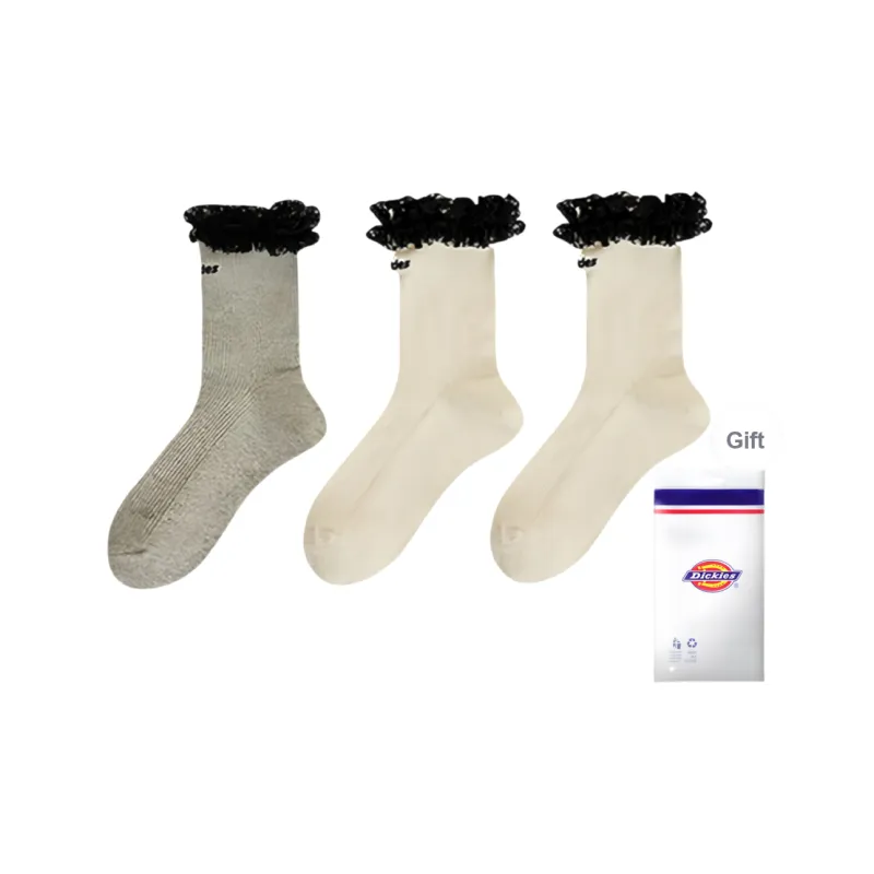Dickies Moisture-Wicking Breathable Lace Trim Design Fall And Winter Crew Socks Women's-5