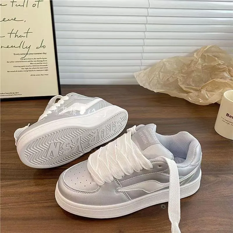 JimiXiong Low Top Skateboard Shoes Women's Silver-4