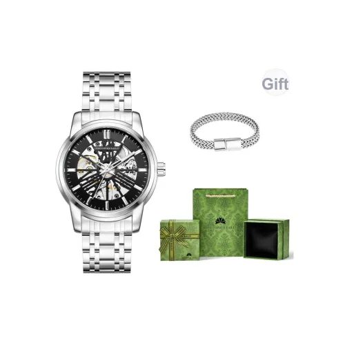 Corriberty Механическое механическое часы из нержавеющей стали с ремешком черный циферблат мужские часы