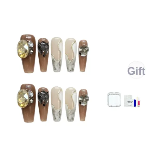 JINGCHANXUE Чернильный стиль Винтаж Pave Handcrafted False Nail Длинный Кофе Smudge Китайский стиль 20 мм