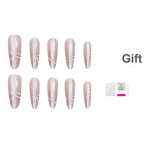 JIABITU Лента Бант Съемный Стиль False Nail Миндаль Однотонный Телесный Новый китайский стиль