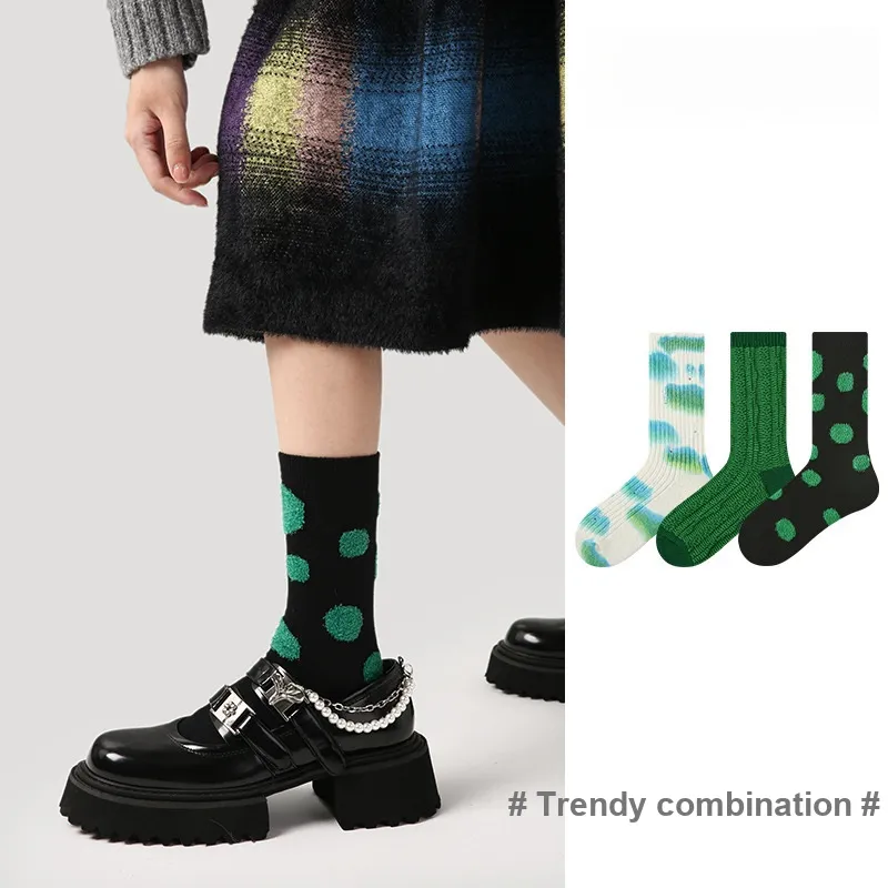 Vine Color Mid Calf Socks Unisex 3 Pack Green Lotus Misty Rain-1