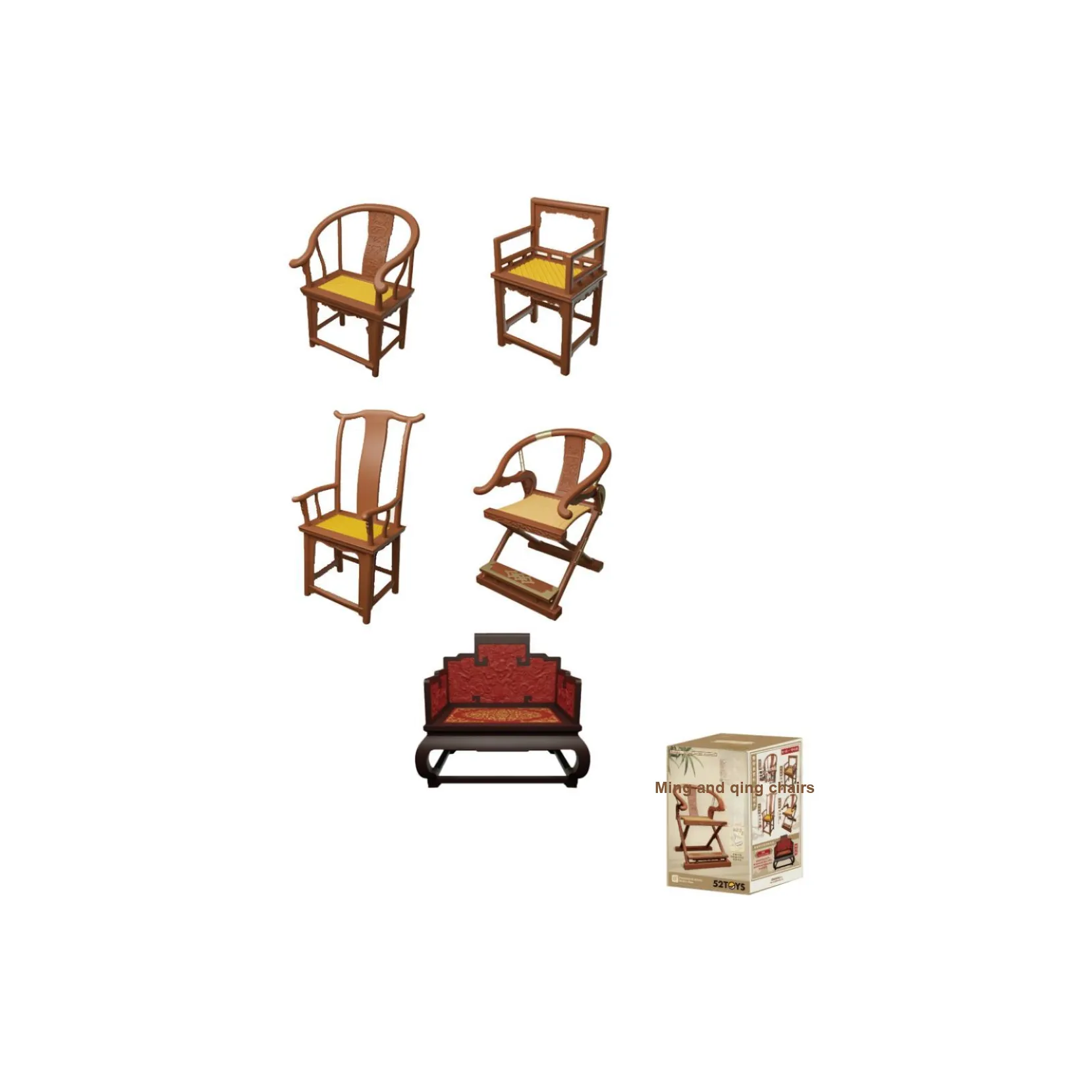 52TOYS Супер Vitality Sparrow Коллекция Ming Wa Qing Chairs Слепые коробки Один Mystery Коробка Целая коробка 4 шт