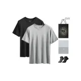 V-Neck 2 Pack (Black+Heather Gray) with 2 Pack Cotton Socks+Shopping Bag