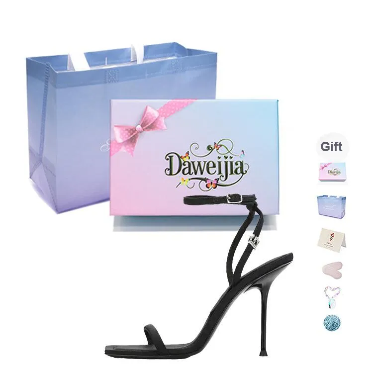 Dawei's House One Strap Sandals Women's Black Gift Box Set-5
