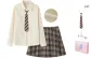 Cream-colored shirt+brown plaid skirt, buy and receive a tie for free