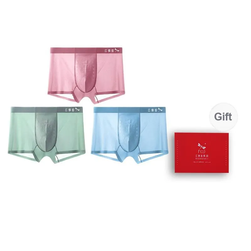 RED DRAGONFLY Ice Silk Panties Men's 3 Pack Gift Box Set-5