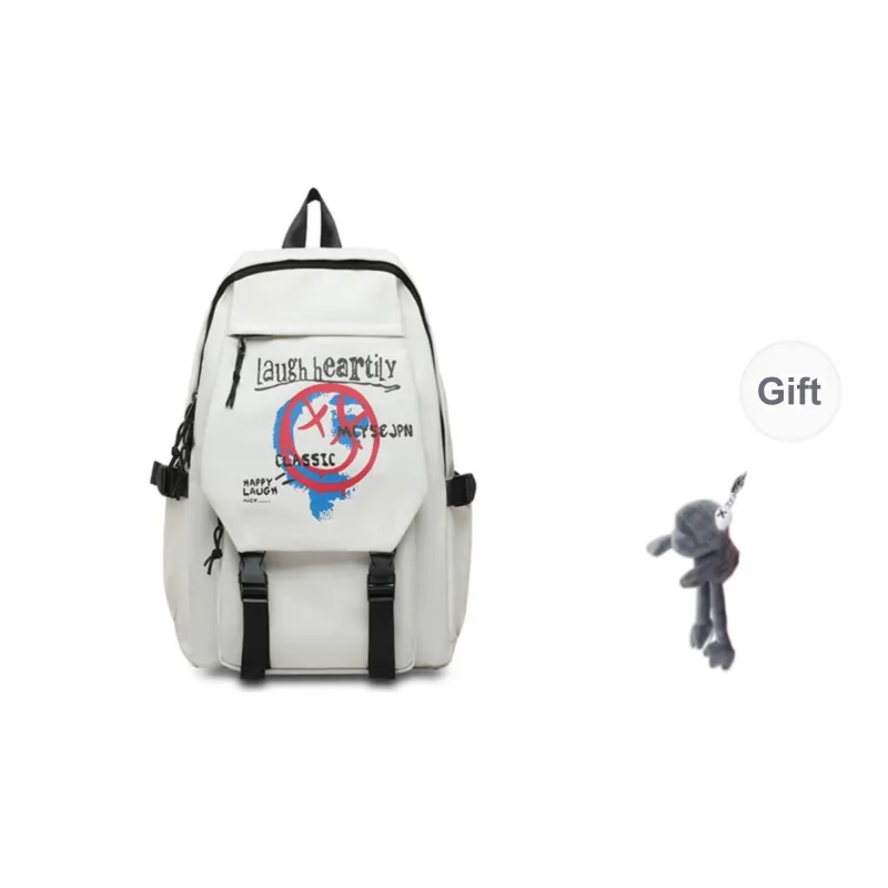 URBAN FOREST Nylon Backpack Unisex White Letter/White Smiley Face/Black Letter/Black Smiley Face-4